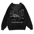 Men's 380g Thick Cotton Hoodie - 911 GT3 Graphic, Vintage Washed, Retro Fade Craft, Long-Sleeves, Unisex Pullover Tops, Soft Fabric, Street Wear Menswear Sweatshirts, Casual Warm