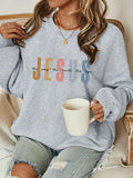 Women's Jesus Letter Pattern Crew Neck Long Sleeve Loose Fit Cotton Hoodie - Breathable Eco-Friendly Solid Piece Fabric Top for Autumn Winter Everyday Womenswear